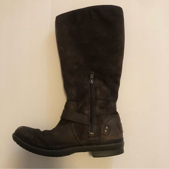 Ugg Thomson dark brown suede leather Moto style boots shearling lined size 6.5 - Picture 5 of 11